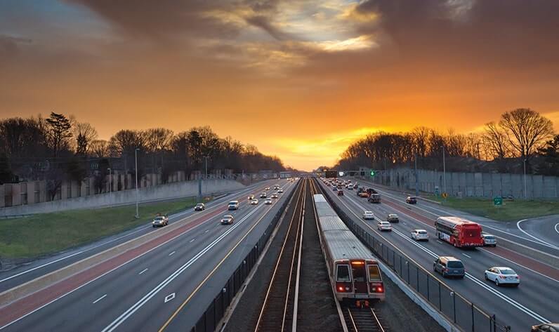 Traffic at sunset